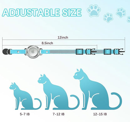 AirTag Cat Collar Breakaway, Diamond Microfiber Cat Collars with Apple Air Tag Holder and Bell, Adjustable Comfortable GPS Tracker Cat Collar for Girl Boy, Kittens, Puppies (Blue)