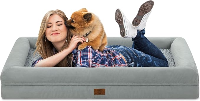 Jumbo Orthopedic Dog Beds, Washable Dog Bed with 4-Sides Removable Bolster, Waterproof Pet Bed Egg Crate Foam with Non-Slip Bottom for Large Dogs, Grey
