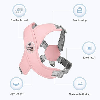 Patas Lague Dog Harness with Leash Set Adjustable Soft Padded Step-in Dog Vest No Choke No Pull Reflective for Medium Pets with Poop Bags and Dispenser, Solid and No-chew, Pink L