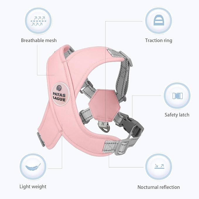 Patas Lague Dog Harness with Leash Set Adjustable Soft Padded Step-in Dog Vest No Choke No Pull Reflective for Small Pets with Poop Bags and Dispenser, Solid and No-chew, Pink XS