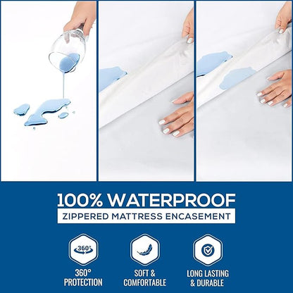 Utopia Bedding Mattress Protector Zippered Full Size (Pack of 2), 100% Waterproof Bed Bug and Dust Mite Proof Mattress Encasement, Absorbent 6 Sided Mattress Cover