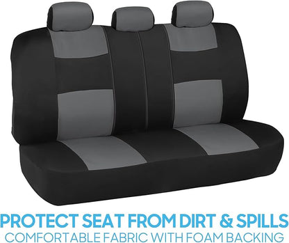 BDK PolyPro Car Seat Covers Full Set in Gray on Black, Front and Rear Split Bench Seat Covers for Cars, Easy to Install Car Seats Cover Set and Accessories for Auto Trucks Van SUV - Gray