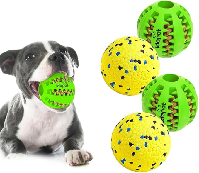 Idepet Dog Toy Ball Tennis Balls for Aggressive Chewers,Nontoxic Bite Resistant Toys ETPU High-Bounce Floating Fetch Toys for Teething for Small Medium Dogs (Green&Yellow, 4 Balls-2.75in)