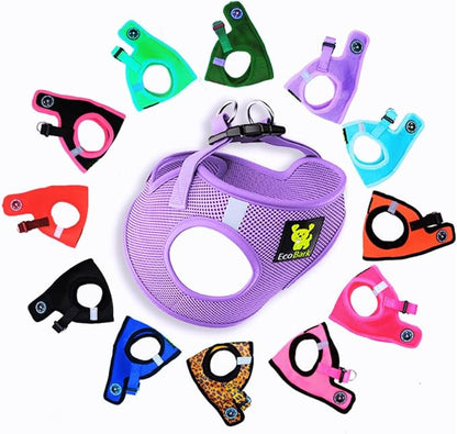 EcoBark Premium Quality Step in Dog Harness - Teacup Dog Harnesses - Perfect Puppy Harness - Luxury Soft Mesh Step in Vest - No Pull Mini Body Halter - Toy Breed Harnesses (XXXS, Lavender)