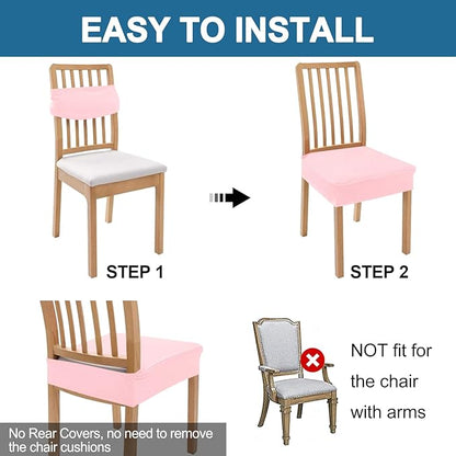 Smiry Waterproof Seat Covers for Dining Room Chairs Set of 8, Stretch Jacquard Removable Washable Chair Seat Slipcovers Protector, No Rear Covers, Blush Pink