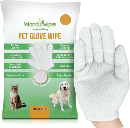 12pc. Premium Pet Glove Cleaning Wipes for Dogs & Cats | Textured, Deodorizing & Hypoallergenic Gloves with Aloe Vera & Shea Butter – Gentle, Skin-Safe Wipes for Fur, Face & Body, Odor Control