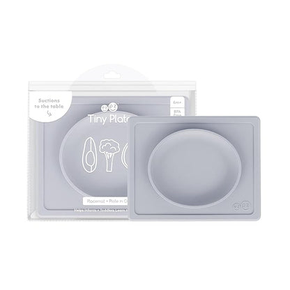 ezpz Tiny Plate (Pewter) - 6 Months+ - 100% Silicone Suction Placemat + Plate for Infants - Fits on Most Highchair Trays - Baby Led Weaning Supplies