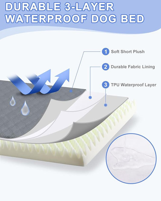 KSIIA Dog Bed for Crate Pad Waterproof for Medium Dogs with Removable Washable Cover, Egg Crate Foam and Non-Slip Bottom, 29x18 Inch, Dark Gray