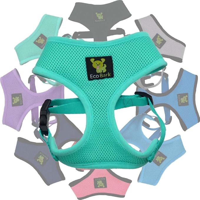 EcoBark Dog Harness - Eco-Friendly Max Comfort Harnesses - Luxurious Soft Mesh Halter - Over the Head Harness Vest- No Pull and No Choke for Small, Toy Breed, and Teacup Dogs (XS, Turquoise Mint)