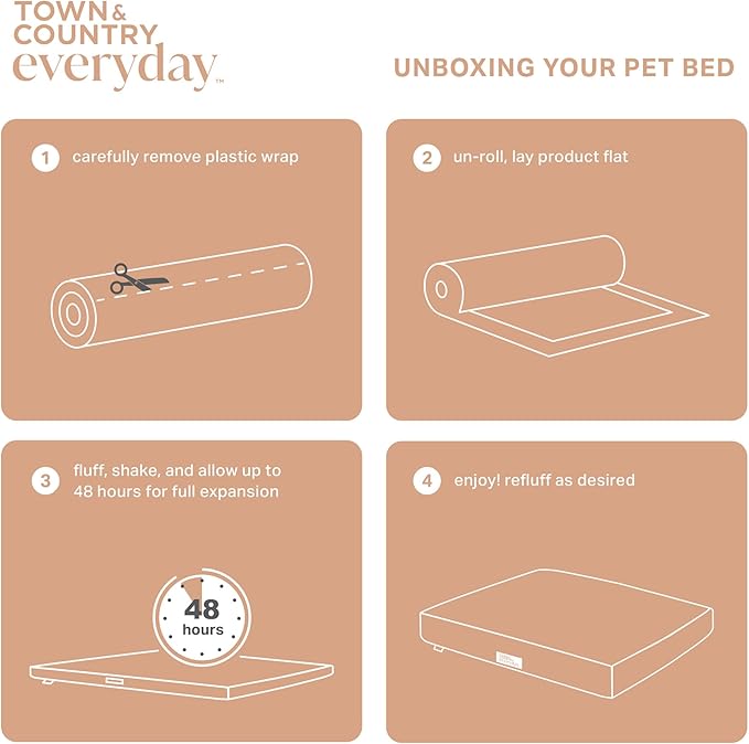 Town & Country Everyday CuddleTown Comfy Solid Bolster Sofa Pet Bed, Supportive & Calming Egg Crate Foam, Non-Slip Bottom, Machine Washable Cover, Cream, Large 35"x25"x8"
