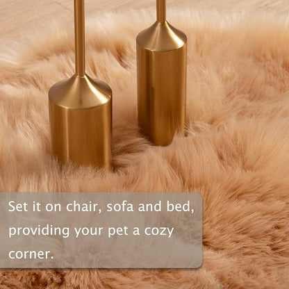 Asrug Faux Fur Dog Rug Pet Mat Ultra Cozy Throw Rug, Luxury Soft Faux Sheepskin Chair Cover Seat Pad Shag Fur Area Rugs, 24 by 36 inches (Khaki)