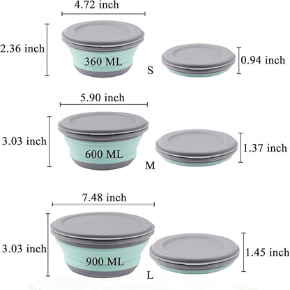 Camping Bowls, 3PCS Collapsible Bowls with Cutlery and Reusable Storage Bag, Food-Grade Silicone Lunch Box with Lids for Camping Picnic Travel (Blue)