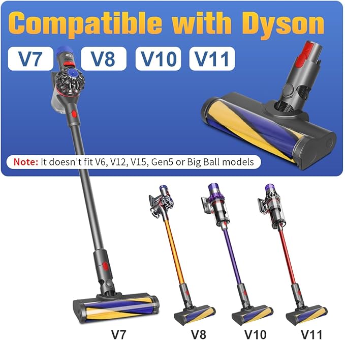 FUNTECK LED Soft Roller Cleaner Head Compatible with Dyson V11 V10 V8 V7 Vacuum Cleaners, Illuminating Hidden Dust and Debris and Ideal for Smooth Hard Floors