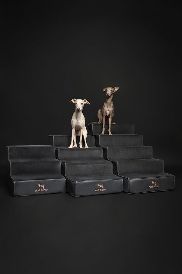 Noah & Paw Dog Stairs, Dog Ramp for Bed (16" Extra Wide) Pet Stairs for High Bed, Design to Fit Small and Large Breeds, Durable 3 Pet Steps for Couch (35 Foam Density) Leather Collection