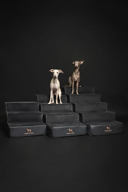 Noah & Paw Dog Stairs, Dog Ramp for Bed (16" Extra Wide) Pet Stairs for High Bed, Design to Fit Small and Large Breeds, Durable 3 Pet Steps for Couch (35 Foam Density) Leather Collection