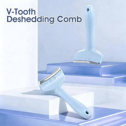Molain Pet Deshedding Comb,V-Tooth Dog Cat Grooming Brush with Curved Blade Gentle Shedding Tool with Ergonomic Non-Slip Handle for All Coat Types