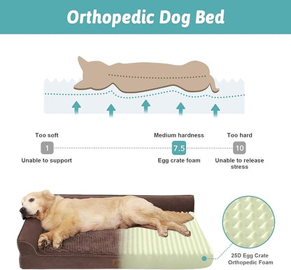COZY KISS Orthopedic Dog Bed for Medium Small Size Dog, Dogs Crate Bed, L Shaped Foam Anti-Slip Bottom Pet Cat Sofa with Washable Removable Cover, Suitable for Pet Up to 40 lbs, 30x20x7.5 inch, Brown