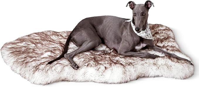 Plush Faux Fur Dog Bed for Large Dogs, Fluffy Luxury Dog Mattress, Fuzzy Dog Bed Mat Soft Flat Dog Beds Washable and Waterproof Pet Dog Rug Bed, Extra Large Orthopedic Dog Bed, Brown, 50"