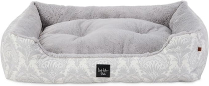 Nicole Miller NEW YORK PET Mod Damask Plushy Bolster Pet Bed, Cozy & Calming, Non-Slip Bottom, Machine Washable Cover, Grey, Small 24"x19"x7"