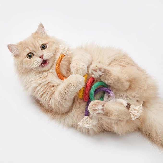 3PCs Cat Chew Toys for Teeth Cleaning - Kitten Teething Toys with Plush Balls & Tassels, Mess-Free & Catnip-Free Interactive Bungee Rope Toys