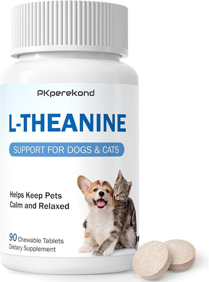 L-Theanine Supplement for Dogs and Cats, 50mg, 90 Chewable Tablets, Helps Keep Pets Calm & Relaxed