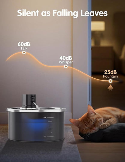 Stainless Steel Wireless Cat Water Fountain 3.2L/108oz Automatic Cat Water Dispenser 4000mAh Battery Operated Large Capacity Pet Water Fountains for Cats Dogs (ABS)