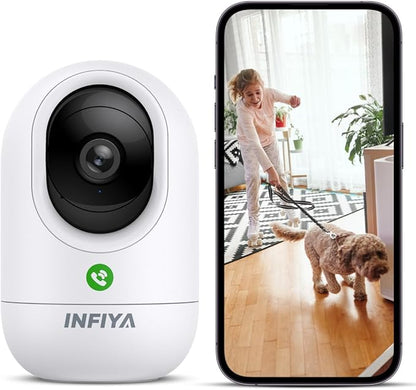 INFIYA 2K Baby Camera-WiFi Home Security Cameras Indoor via One-Tap Call with Elderly/Baby/Nanny, Motion Alert, Local/Optional Cloud Storage, Compatible with Alexa/Google Home, K7 1Pack (2.4GHz Only)