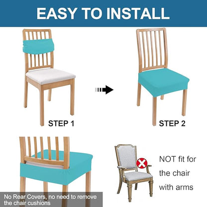 Smiry Waterproof Seat Covers for Dining Room Chairs Set of 4, Stretch Jacquard Removable Washable Chair Seat Slipcovers Protector, No Rear Covers, Teal