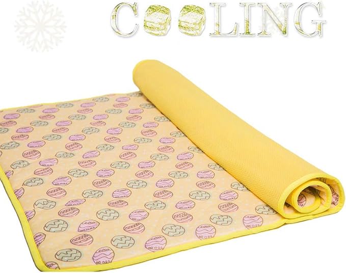 SEIS Dog Ice Pad Ice Silk Cats Kennel Mat Pet Cooling Pad Summer Cool Bamboo Mat Breathable Pad (Yellow, L