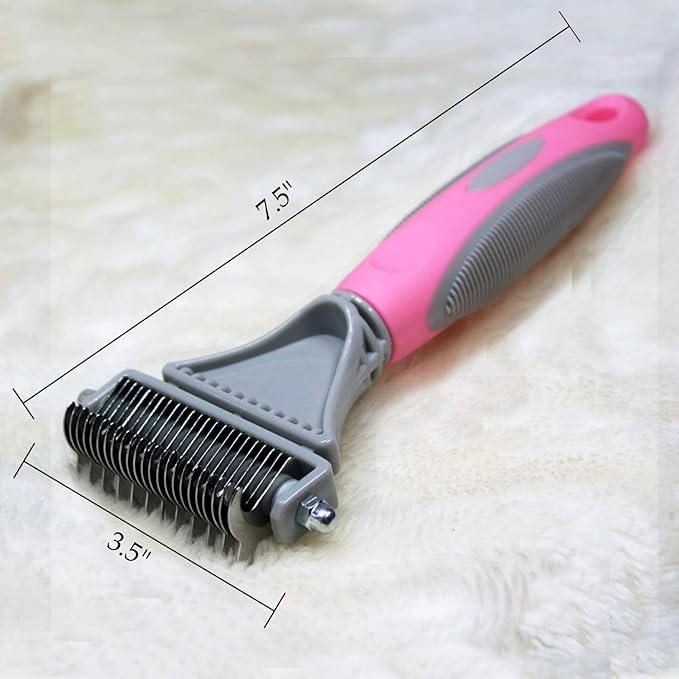 Pet Dematting Comb - 2 Sided Undercoat Rake for Cats & Dogs - Safe Grooming Tool for Easy Mats & Tangles Removing - Medium and Long Haired Cats Dogs Brush for Shedding