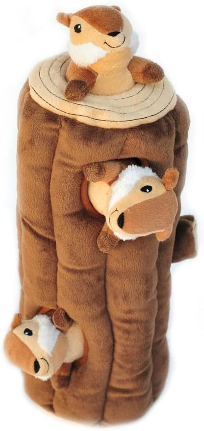 ZippyPaws Burrow- Interactive Dog & Puppy Toys for Boredom, Stimulating Pet Products to Keep them Busy, Hide & Seek Plush Dog Puzzles, Squeaky Toy for Enrichment, For Small & Medium Dogs- Chipmunk Log