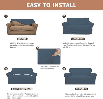 Easy-Going 100% Waterproof Couch Cover, Dual Waterproof Sofa Cover, Stretch Jacquard Sofa Slipcover, Leakproof Furniture Protector for Kids, Pets, Dog and Cat (Oversized Sofa, Bluestone)