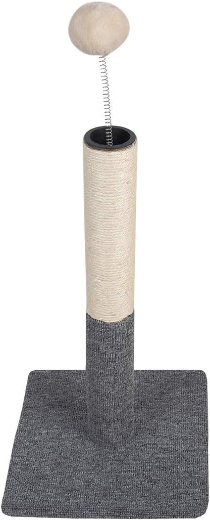 Cat Scratching Post with Carpet Botton Base and Spring Teasing Toy Ball for Indoor Cats and Kittens Grey