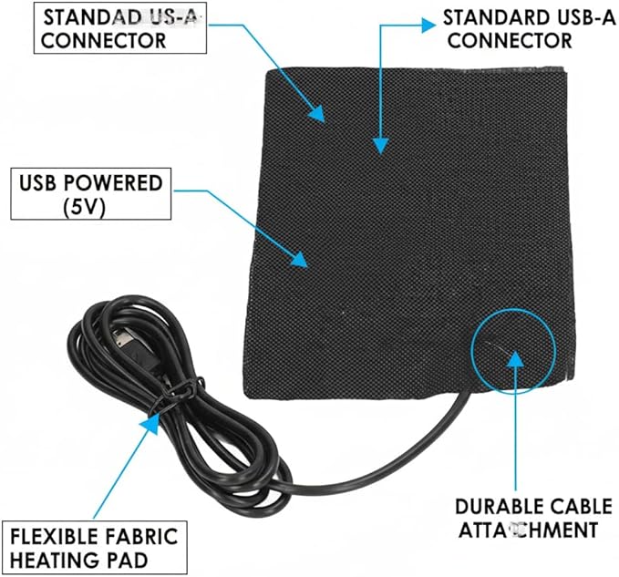 Hyuduo Carbon Fiber Heating Pad, 10 x 15cm, DC 5V USB Powered, 60℃ Constant Temperature, Quick Heat for Pet Bed, Chair Cushion, Clothing