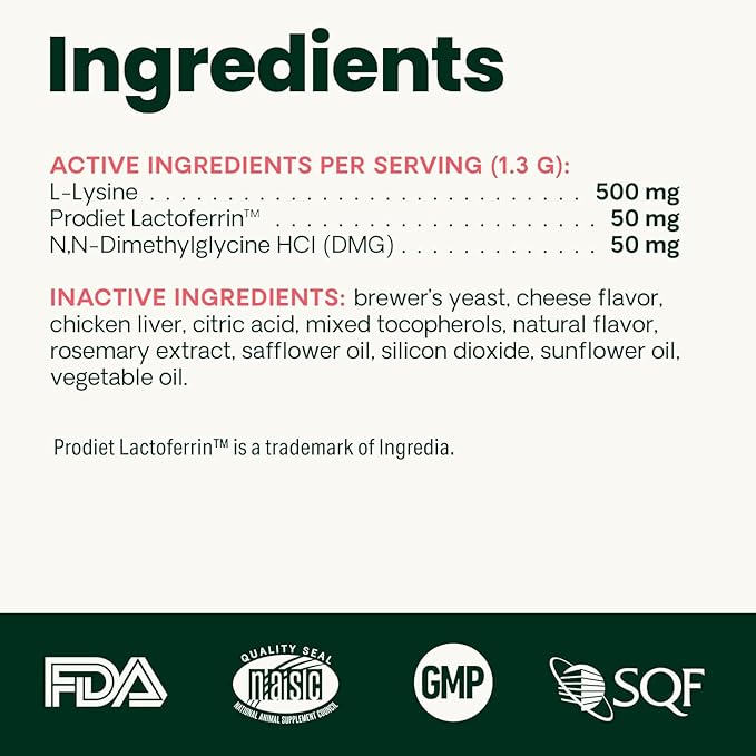 VetriScience Ultimate Strength Lysine Immunity Health Powder for Cats & Kittens, Supplement for Allergy & Nasal Support, Sneezing, Runny Nose & Watery Eyes, Chicken & Cheese Flavor, 60 Count -New Look