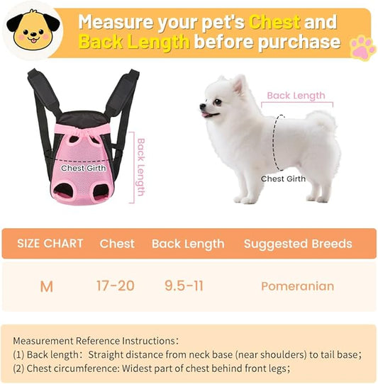 Inspack Dog Backpack Carrier/Cat Carrier, Adjustable Pet Front Carriers Travel Bag for Puppy Medium Dogs, Legs Out, Soft Ventilated Doggie Chest Carry Backpacks for Hiking/Camping, 4-7 lbs, Pink