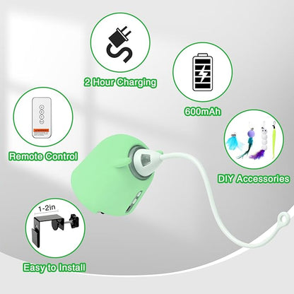 Cat Toys Interactive for Indoor Cats, Rechargeable Toy Hanging Door Electric with 4pcs Feathers Toys for Bored Kittens (Green)