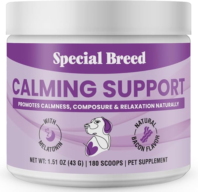Calming Supplement for Dogs with Melatonin – Dog Calming Powder with Chamomile & Valerian Root – Supports Relaxation & Composure for Travel, Fireworks & Vet Visits - Bacon Flavor - 180 Scoops