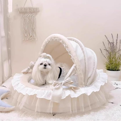 Elegant Pet Bed with Ruffles, Cradle Bed for Small Dogs Puppy Kitten Luxury Bed Sofa (L 25.6''Lx21.7''Wx17.3''Th, Fluffy GrayPlaid)