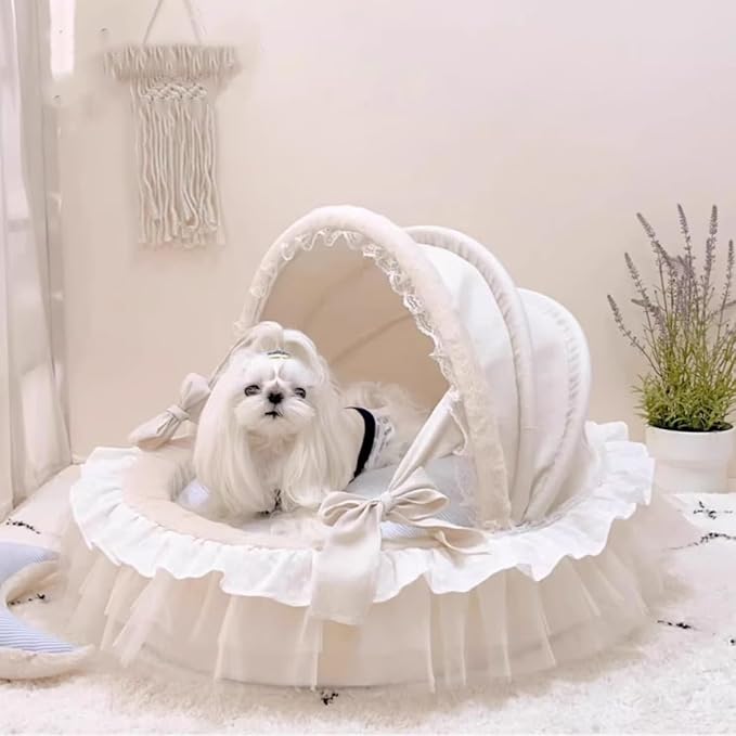 Elegant Pet Bed with Ruffles, Cradle Bed for Small Dogs Puppy Kitten Luxury Bed Sofa (XL25.6''Lx21.7''Wx17.3''Th, Fluffy GrayPlaid)