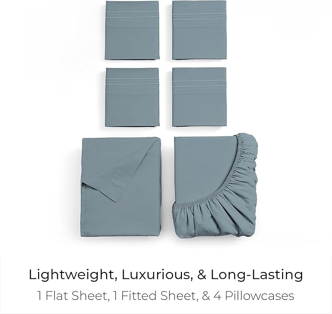Mellanni King Sheet Set - 6-Piece Iconic Collection Bedding, (Including 4 Pillowcases), 16-Inch Deep Pocket, Easy Care, Extra Soft, Cooling Sheets, Brushed Microfiber - Spa Blue