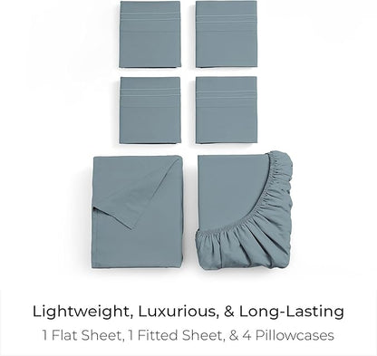 Mellanni Queen Sheet Set - 6-Piece Iconic Collection Bedding, (Including 4 Pillowcases), 21-Inch Extra Deep Pocket, Easy Care, Ultra Soft, Cooling Sheets, Brushed Microfiber - Spa Blue