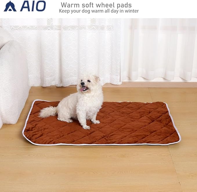Washable Anti-Slip Kennel Mat for Medium Small Dogs and Cats Kennel pad Crate Pad in Winter Heated Cat Bed Self Warming Non-Electric Pet Warming Pad Brown 23.62 * 35.43inch