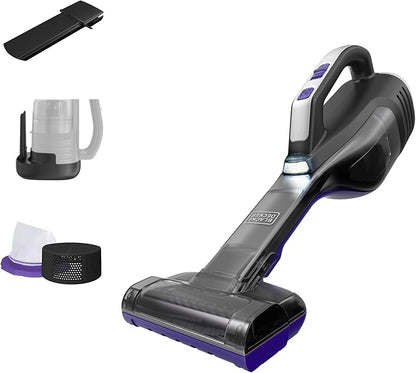 BLACK+DECKER dustbuster Reveal Pet Hair Vacuum, Hand Held Vacuum Cordless Portable for Home and Car, Rechargeable, LED Light, Powerful Suction, Includes Pet Brush and Crevice Tool (HLVD320BP07)