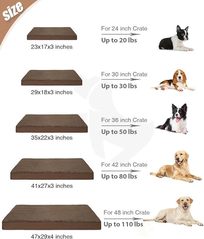 KSIIA Orthopedic Dog Bed Crate Waterproof Pet Mats for Medium Dogs Deluxe Plush Washable Pet Bed with Egg Crate Foam & Removable Cover, 29 x 18 Inch, Brown