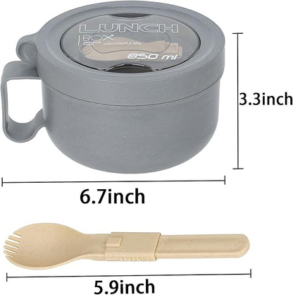 28 oz Soup Bowl with Handles, Microwave Ramen Bowl with Lid for Soup and Instant Noodles,Oatmeal, Gumbo, Salad,BPA Free (Rock Grey)