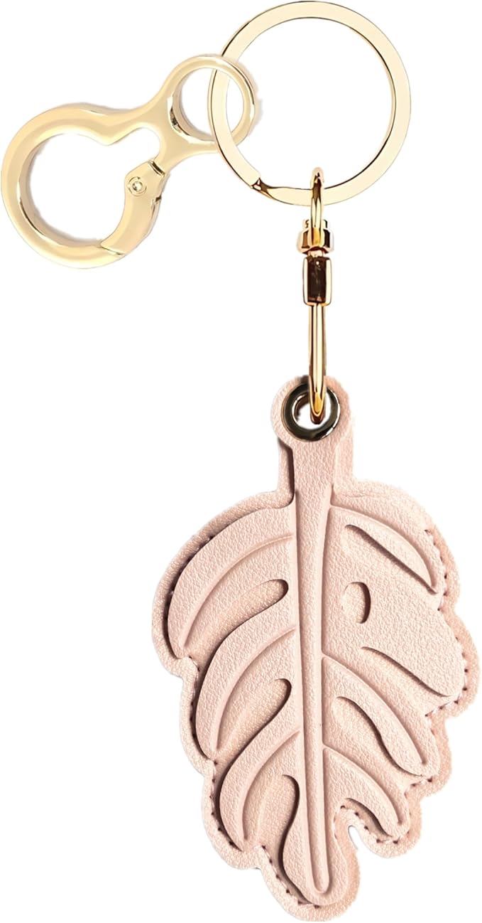 Leather Keychain Holder Case Compatible with AirTag,Cute Protective Cover with Keyring,Anti-Scratch Finder GPS Tracker Case for Wallet Keys,Bag,Pets,Backpack(Pink Leaves)