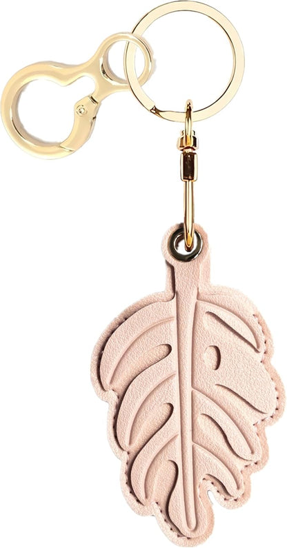 Leather Keychain Holder Case Compatible with AirTag,Cute Protective Cover with Keyring,Anti-Scratch Finder GPS Tracker Case for Wallet Keys,Bag,Pets,Backpack(Pink Leaves)