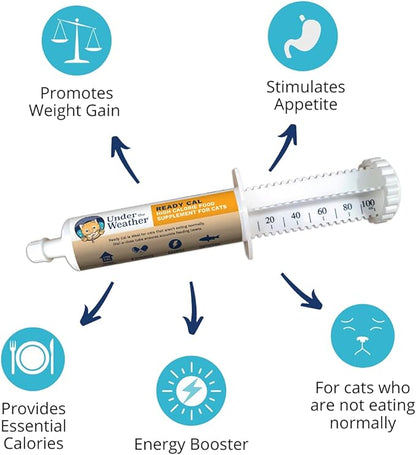Under The Weather Pet | Ready Cal for Cats 100cc | High Calorie Supplement | Cat Weight Gainer and High Calorie Booster | 10 Vitamins, 7 Minerals & Omega Fatty Acids (for Cats 100cc)