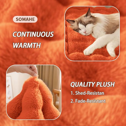 Cat & Dog Bed Mat, Soft Plush Faux Fur Kneading Pet Bed for 2 Cats or Small Dogs, Machine Washable Cat Sleeping Pad, Non-Slip Fluffy Pet Rug for Indoor Cats Kittens & Small Dogs,27x20 In Orange
